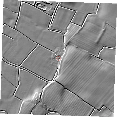 Shaded relief map of the ground around PE244HN, computed from Environment Agency LiDAR. The ground here sits at about 3 m above sea level and falls 5 m across the surrounding 800 m. Surface water reaching this point runs off ground lying to the east, 2.1 m higher.