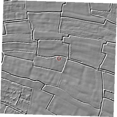 Shaded relief map of the ground around PE244HW, computed from Environment Agency LiDAR. The ground here sits at about 2 m above sea level and falls 4 m across the surrounding 800 m. Surface water reaching this point runs off ground lying to the east-north-east, 2.0 m higher.