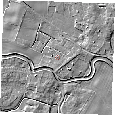 Shaded relief map of the ground around PE244JE, computed from Environment Agency LiDAR. The ground here sits at about 5 m above sea level and falls 6 m across the surrounding 800 m. Surface water reaching this point runs off ground lying to the east-south-east, 1.2 m higher.