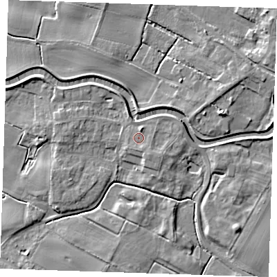 Shaded relief map of the ground around PE244JH, computed from Environment Agency LiDAR. The ground here sits at about 5 m above sea level and falls 6 m across the surrounding 800 m. Surface water reaching this point runs off ground lying to the south-south-east, 1.3 m higher.