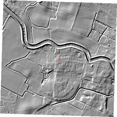 Shaded relief map of the ground around PE244JJ, computed from Environment Agency LiDAR. The ground here sits at about 5 m above sea level and falls 5 m across the surrounding 800 m. Surface water reaching this point runs off ground lying to the south-south-east, 0.9 m higher.