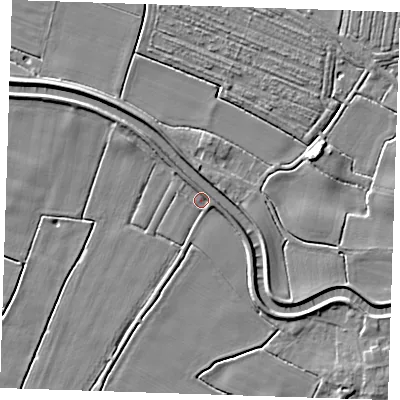 Shaded relief map of the ground around PE244JN, computed from Environment Agency LiDAR. The ground here sits at about 3 m above sea level and falls 5 m across the surrounding 800 m. Surface water reaching this point runs off ground lying to the south-east, 2.7 m higher.