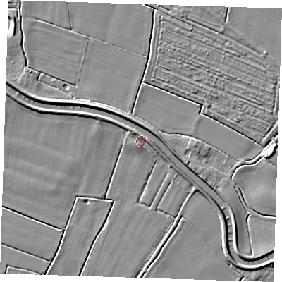 Shaded relief map of the ground around PE244JW, computed from Environment Agency LiDAR. The ground here sits at about 3 m above sea level and falls 5 m across the surrounding 800 m. Surface water reaching this point runs off ground lying to the east-south-east, 2.5 m higher.