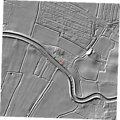Shaded relief map of the ground around PE244NA, computed from Environment Agency LiDAR. The ground here sits at about 3 m above sea level and falls 5 m across the surrounding 800 m. Surface water reaching this point runs off ground lying to the west-north-west, 2.5 m higher.