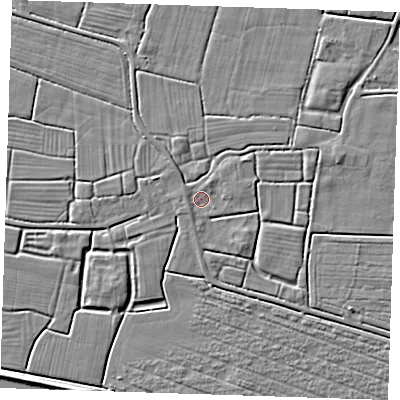 Shaded relief map of the ground around PE244NW, computed from Environment Agency LiDAR. The ground here sits at about 2 m above sea level and falls 5 m across the surrounding 800 m. Surface water reaching this point runs off ground lying to the south-west, 1.2 m higher.