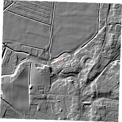 Shaded relief map of the ground around PE244PB, computed from Environment Agency LiDAR. The ground here sits at about 3 m above sea level and falls 8 m across the surrounding 800 m. Surface water reaching this point runs off ground lying to the south-east, 3.0 m higher.