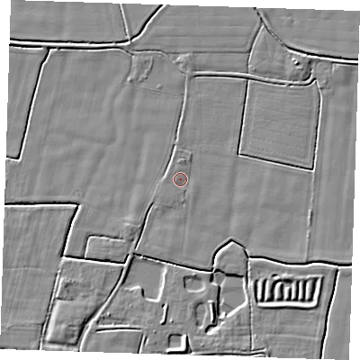 Shaded relief map of the ground around PE244PH, computed from Environment Agency LiDAR. The ground here sits at about 2 m above sea level and falls 4 m across the surrounding 800 m. Surface water reaching this point runs off ground lying to the west-north-west, 0.7 m higher.