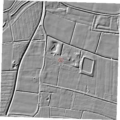 Shaded relief map of the ground around PE244PU, computed from Environment Agency LiDAR. The ground here sits at about 2 m above sea level and falls 5 m across the surrounding 800 m. Surface water reaching this point runs off ground lying to the south-south-east, 0.8 m higher.