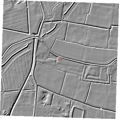 Shaded relief map of the ground around PE244QA, computed from Environment Agency LiDAR. The ground here sits at about 2 m above sea level and falls 5 m across the surrounding 800 m. Surface water reaching this point runs off ground lying to the north-west, 2.8 m higher.
