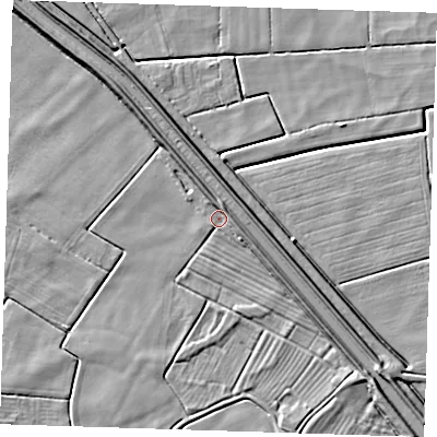 Shaded relief map of the ground around PE244QE, computed from Environment Agency LiDAR. The ground here sits at about 3 m above sea level and falls 6 m across the surrounding 800 m. Surface water reaching this point runs off ground lying to the north-north-west, 3.7 m higher.