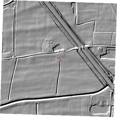 Shaded relief map of the ground around PE244QT, computed from Environment Agency LiDAR. The ground here sits at about 2 m above sea level and falls 7 m across the surrounding 800 m. Surface water reaching this point runs off ground lying to the north-north-east, 1.1 m higher.