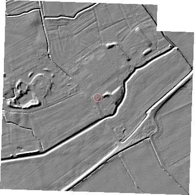 Shaded relief map of the ground around PE244RN, computed from Environment Agency LiDAR. The ground here sits at about 3 m above sea level and falls 5 m across the surrounding 800 m. The ground contributing surface water to this point lies to the west.