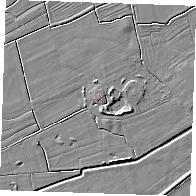 Shaded relief map of the ground around PE244RP, computed from Environment Agency LiDAR. The ground here sits at about 3 m above sea level and falls 4 m across the surrounding 800 m. Surface water reaching this point runs off ground lying to the south-south-east, 3.1 m higher.
