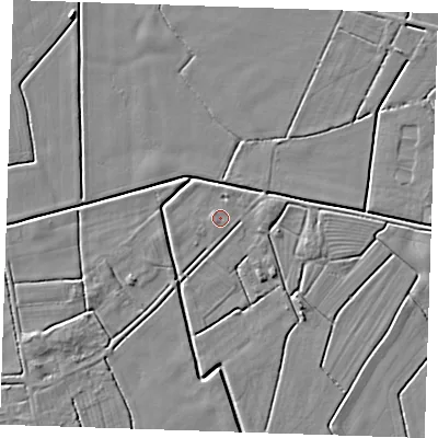 Shaded relief map of the ground around PE244RY, computed from Environment Agency LiDAR. The ground here sits at about 2 m above sea level and falls 4 m across the surrounding 800 m. Surface water reaching this point runs off ground lying to the north-north-east, 1.2 m higher.