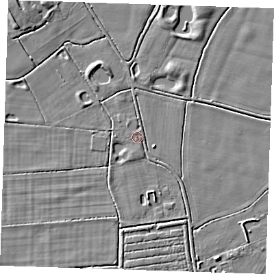 Shaded relief map of the ground around PE244SJ, computed from Environment Agency LiDAR. The ground here sits at about 3 m above sea level and falls 4 m across the surrounding 800 m. Surface water reaching this point runs off ground lying to the east-south-east, 2.6 m higher.