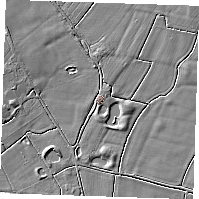 Shaded relief map of the ground around PE244SQ, computed from Environment Agency LiDAR. The ground here sits at about 3 m above sea level and falls 5 m across the surrounding 800 m. Surface water reaching this point runs off ground lying to the west-north-west, 3.6 m higher.