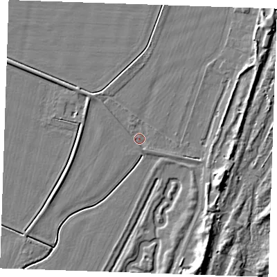 Shaded relief map of the ground around PE244SR, computed from Environment Agency LiDAR. The ground here sits at about 3 m above sea level and falls 8 m across the surrounding 800 m. Surface water reaching this point runs off ground lying to the south, 1.0 m higher.
