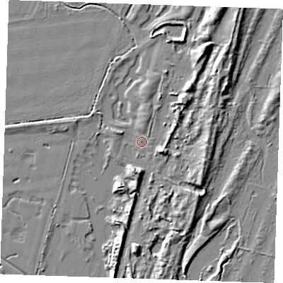 Shaded relief map of the ground around PE244SS, computed from Environment Agency LiDAR. The ground here sits at about 3 m above sea level and falls 8 m across the surrounding 800 m. Surface water reaching this point runs off ground lying to the north-east, 5.5 m higher.