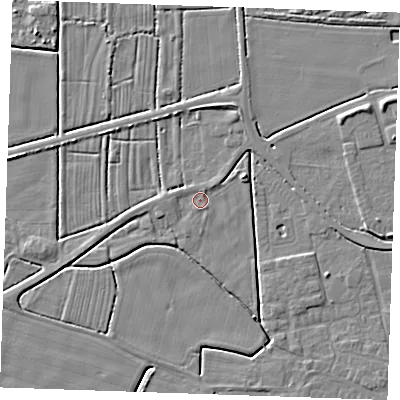 Shaded relief map of the ground around PE244UN, computed from Environment Agency LiDAR. The ground here sits at about 2 m above sea level and falls 4 m across the surrounding 800 m. Surface water reaching this point runs off ground lying to the west, 1.0 m higher.
