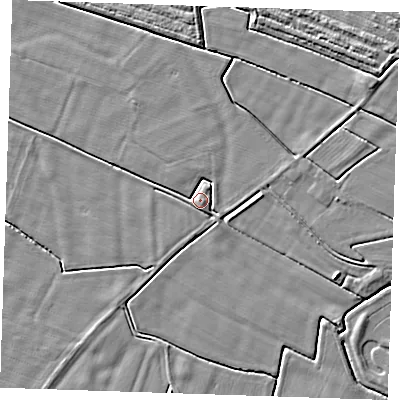 Shaded relief map of the ground around PE245AE, computed from Environment Agency LiDAR. The ground here sits at about 3 m above sea level and falls 4 m across the surrounding 800 m. Surface water reaching this point runs off ground lying to the south-south-east, 2.2 m higher.