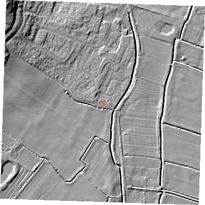 Shaded relief map of the ground around PE245AG, computed from Environment Agency LiDAR. The ground here sits at about 3 m above sea level and falls 13 m across the surrounding 800 m. Surface water reaching this point runs off ground lying to the north-west, 0.9 m higher.