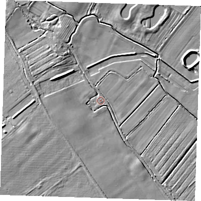 Shaded relief map of the ground around PE245AJ, computed from Environment Agency LiDAR. The ground here sits at about 3 m above sea level and falls 7 m across the surrounding 800 m. Surface water reaching this point runs off ground lying to the west-north-west, 6.1 m higher.