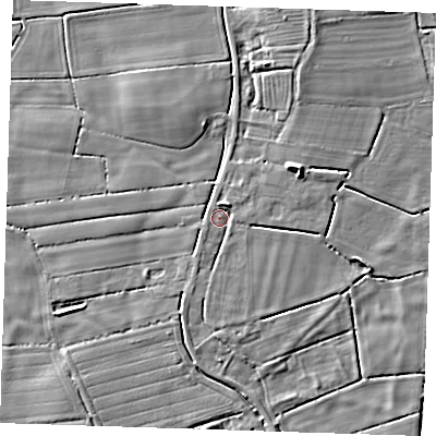 Shaded relief map of the ground around PE245AT, computed from Environment Agency LiDAR. The ground here sits at about 3 m above sea level and falls 6 m across the surrounding 800 m. Surface water reaching this point runs off ground lying to the north-east, 2.5 m higher.