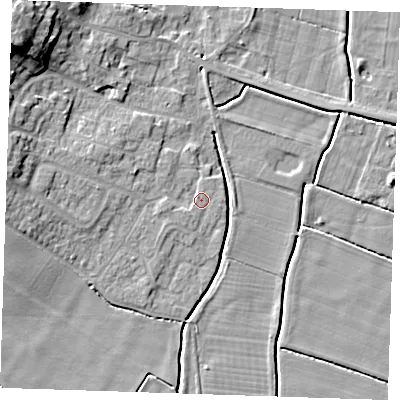 Shaded relief map of the ground around PE245BG, computed from Environment Agency LiDAR. The ground here sits at about 3 m above sea level and falls 14 m across the surrounding 800 m. Surface water reaching this point runs off ground lying to the south-west, 1.2 m higher.