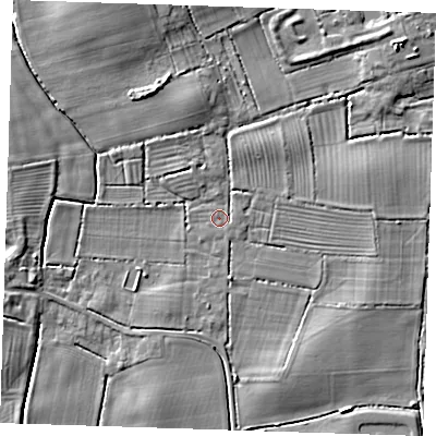 Shaded relief map of the ground around PE245DH, computed from Environment Agency LiDAR. The ground here sits at about 3 m above sea level and falls 8 m across the surrounding 800 m. Surface water reaching this point runs off ground lying to the north-north-west, 6.7 m higher.