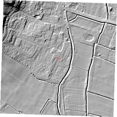 Shaded relief map of the ground around PE245DT, computed from Environment Agency LiDAR. The ground here sits at about 3 m above sea level and falls 14 m across the surrounding 800 m. Surface water reaching this point runs off ground lying to the west-north-west, 0.7 m higher.