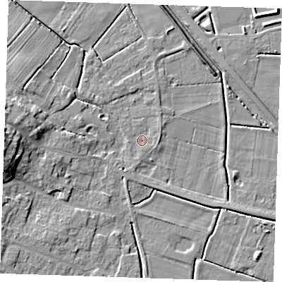 Shaded relief map of the ground around PE245HB, computed from Environment Agency LiDAR. The ground here sits at about 2 m above sea level and falls 11 m across the surrounding 800 m. Surface water reaching this point runs off ground lying to the west, 10.2 m higher.