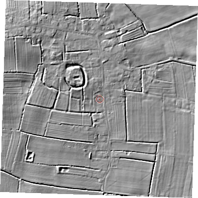 Shaded relief map of the ground around PE245HP, computed from Environment Agency LiDAR. The ground here sits at about 4 m above sea level and falls 8 m across the surrounding 800 m. Surface water reaching this point runs off ground lying to the north-west, 4.9 m higher.