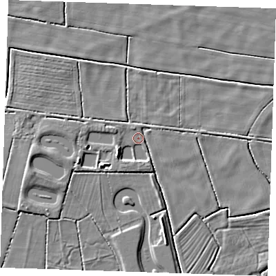Shaded relief map of the ground around PE245HW, computed from Environment Agency LiDAR. The ground here sits at about 2 m above sea level and falls 5 m across the surrounding 800 m. Surface water reaching this point runs off ground lying to the west-south-west, 3.8 m higher.