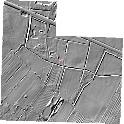 Shaded relief map of the ground around PE245JD, computed from Environment Agency LiDAR. The ground here sits at about 3 m above sea level and falls 7 m across the surrounding 800 m. Surface water reaching this point runs off ground lying to the south-east, 0.8 m higher.