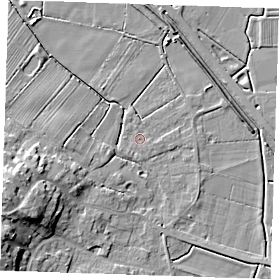 Shaded relief map of the ground around PE245JF, computed from Environment Agency LiDAR. The ground here sits at about 3 m above sea level and falls 15 m across the surrounding 800 m. Surface water reaching this point runs off ground lying to the west-south-west, 0.9 m higher.