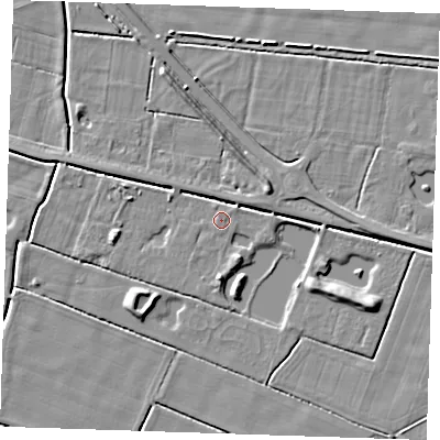 Shaded relief map of the ground around PE245LN, computed from Environment Agency LiDAR. The ground here sits at about 2 m above sea level and falls 5 m across the surrounding 800 m. Surface water reaching this point runs off ground lying to the west, 3.4 m higher.