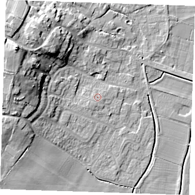 Shaded relief map of the ground around PE245LU, computed from Environment Agency LiDAR. The ground here sits at about 4 m above sea level and falls 20 m across the surrounding 800 m. Surface water reaching this point runs off ground lying to the south-south-east, 0.8 m higher.