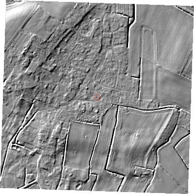 Shaded relief map of the ground around PE245NF, computed from Environment Agency LiDAR. The ground here sits at about 2 m above sea level and falls 6 m across the surrounding 800 m. Surface water reaching this point runs off ground lying to the west-north-west, 4.1 m higher.