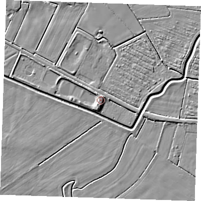 Shaded relief map of the ground around PE245NR, computed from Environment Agency LiDAR. The ground here sits at about 5 m above sea level and falls 5 m across the surrounding 800 m. Surface water reaching this point runs off ground lying to the south-south-west, 3.2 m higher.