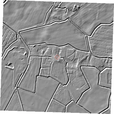 Shaded relief map of the ground around PE245NS, computed from Environment Agency LiDAR. The ground here sits at about 2 m above sea level and falls 4 m across the surrounding 800 m. Surface water reaching this point runs off ground lying to the south-east, 2.1 m higher.