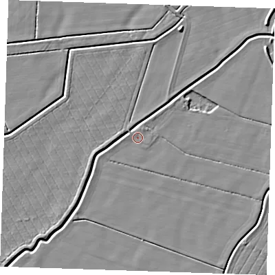 Shaded relief map of the ground around PE245NT, computed from Environment Agency LiDAR. The ground here sits at about 2 m above sea level and falls 4 m across the surrounding 800 m. Surface water reaching this point runs off ground lying to the north-north-east, 0.7 m higher.