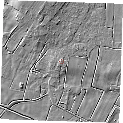 Shaded relief map of the ground around PE245NW, computed from Environment Agency LiDAR. The ground here sits at about 5 m above sea level and falls 7 m across the surrounding 800 m. Surface water reaching this point runs off ground lying to the south, 1.3 m higher.