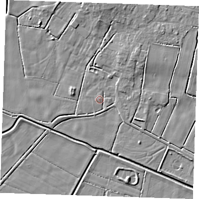 Shaded relief map of the ground around PE245PG, computed from Environment Agency LiDAR. The ground here sits at about 3 m above sea level and falls 6 m across the surrounding 800 m. Surface water reaching this point runs off ground lying to the north-east, 3.7 m higher.