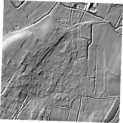Shaded relief map of the ground around PE245PJ, computed from Environment Agency LiDAR. The ground here sits at about 3 m above sea level and falls 7 m across the surrounding 800 m. Surface water reaching this point runs off ground lying to the west-north-west, 3.1 m higher.