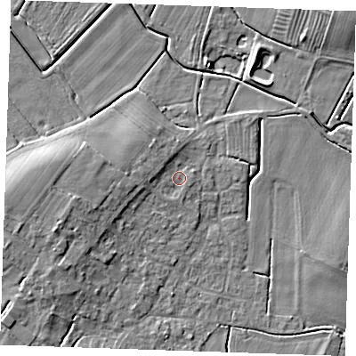 Shaded relief map of the ground around PE245PX, computed from Environment Agency LiDAR. The ground here sits at about 3 m above sea level and falls 7 m across the surrounding 800 m. Surface water reaching this point runs off ground lying to the west, 2.5 m higher.