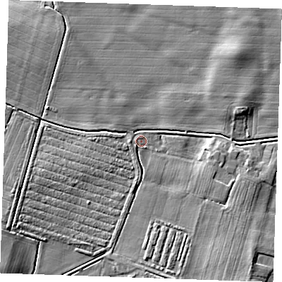 Shaded relief map of the ground around PE245QH, computed from Environment Agency LiDAR. The ground here sits at about 2 m above sea level and falls 6 m across the surrounding 800 m. Surface water reaching this point runs off ground lying to the south-south-east, 3.0 m higher.