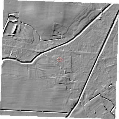 Shaded relief map of the ground around PE245QN, computed from Environment Agency LiDAR. The ground here sits at about 3 m above sea level and falls 7 m across the surrounding 800 m. Surface water reaching this point runs off ground lying to the south, 1.4 m higher.