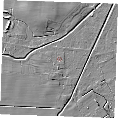 Shaded relief map of the ground around PE245QW, computed from Environment Agency LiDAR. The ground here sits at about 3 m above sea level and falls 7 m across the surrounding 800 m. Surface water reaching this point runs off ground lying to the south-south-west, 1.4 m higher.