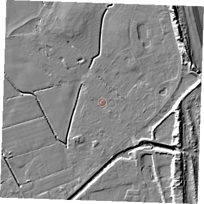 Shaded relief map of the ground around PE245QZ, computed from Environment Agency LiDAR. The ground here sits at about 2 m above sea level and falls 15 m across the surrounding 800 m. Surface water reaching this point runs off ground lying to the east-north-east, 9.5 m higher.