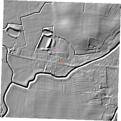 Shaded relief map of the ground around PE245RY, computed from Environment Agency LiDAR. The ground here sits at about 3 m above sea level and falls 7 m across the surrounding 800 m. Surface water reaching this point runs off ground lying to the west-north-west, 0.7 m higher.
